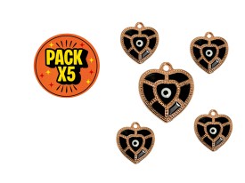 Dije Esmaltado Corazon Dorado Ojo Turco Negro x 5 unidades